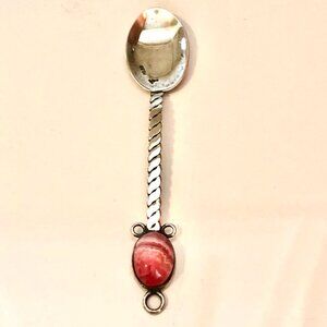 Antique Argentina Handcrafted Silver Demitasse Spoon Pink Rhodochrosite Crystal